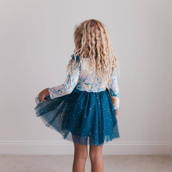 Blue Floral Print Sparkle Tulle Dress - Picture 5 of 10